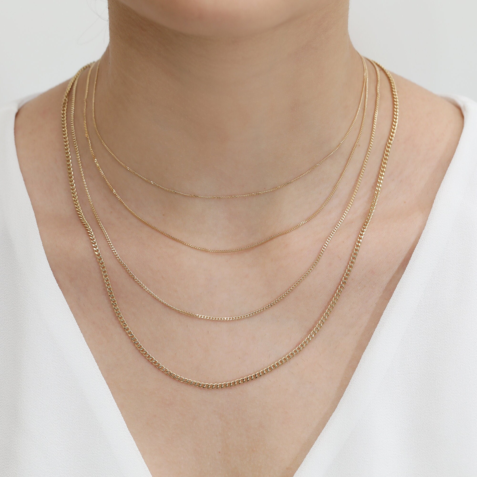 14k Solid Gold Cuban Chain Necklace 