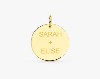 14K Gold Personalized Necklace Charm, Engravable Gold Disc Pendant, Personalized Gift, Minimalist Charm, Solid Gold Custom Charm, Cindra