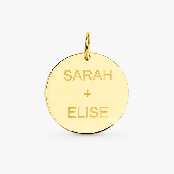 14K Gold Personalized Necklace Charm, Engravable Gold Disc Pendant, Personalized Gift, Minimalist Charm, Solid Gold Custom Charm, Cindra