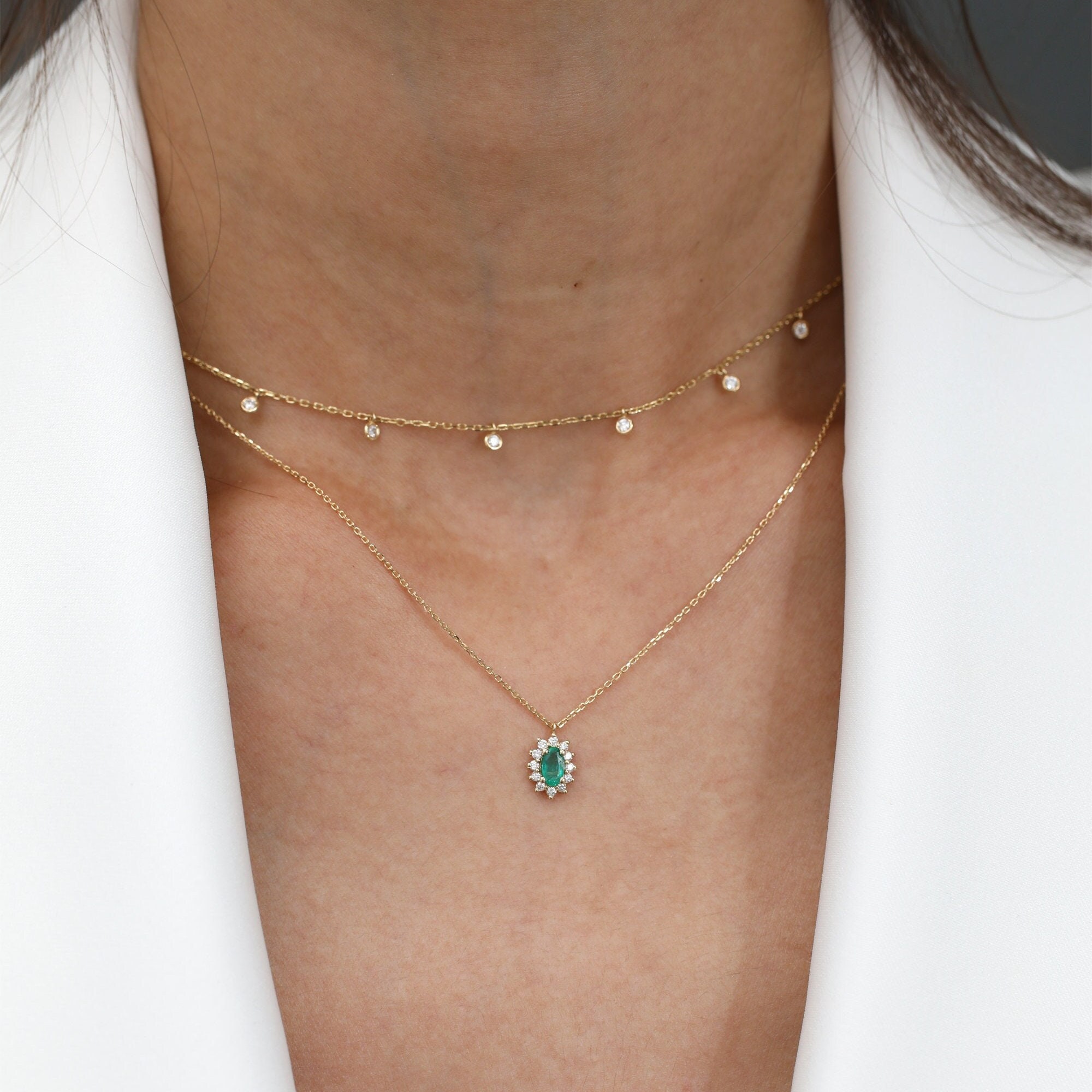 de diamantes Dainty collar de diamantes - Etsy España