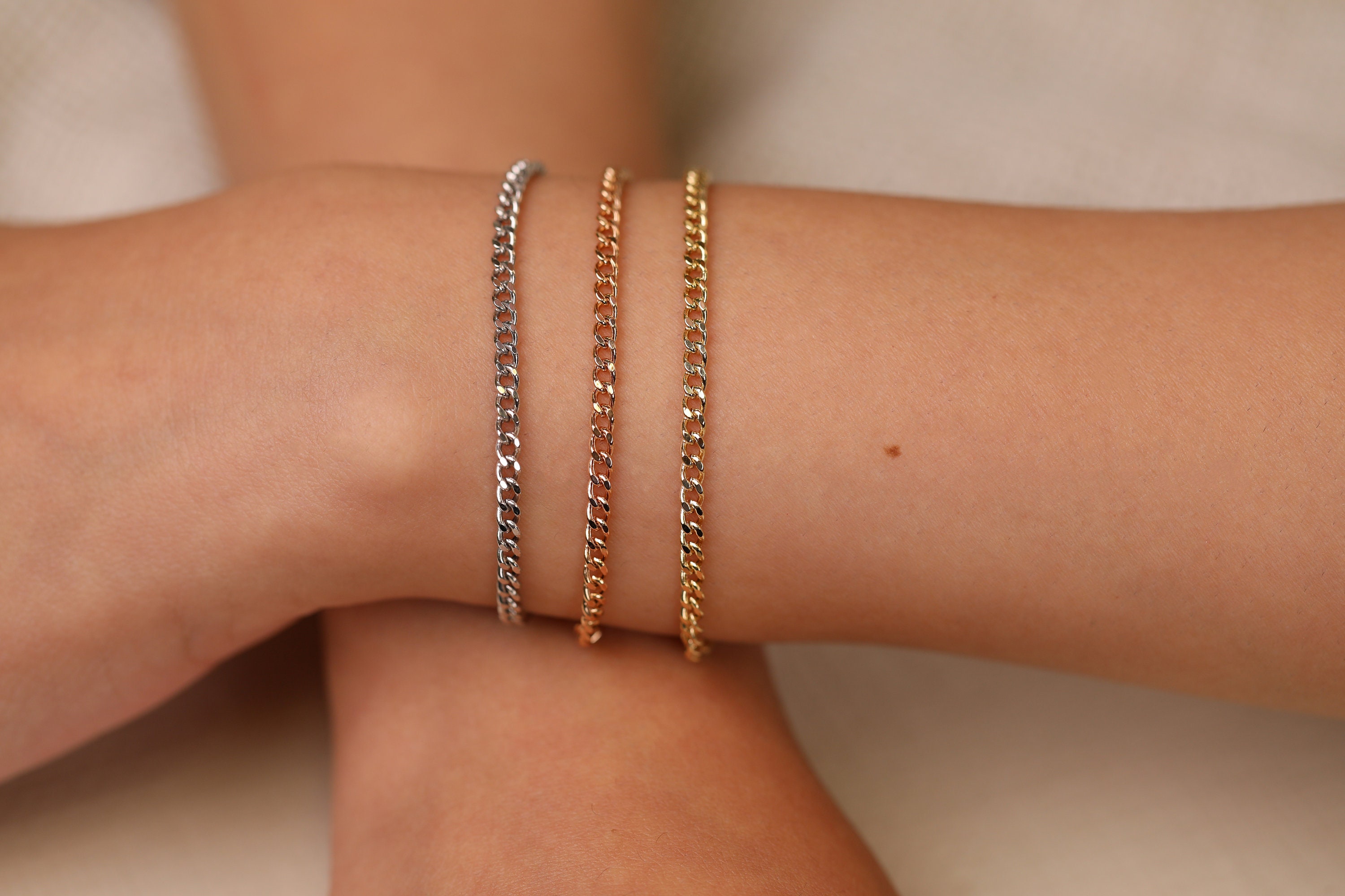 14k Solid Gold Chain Bracelet Plain 