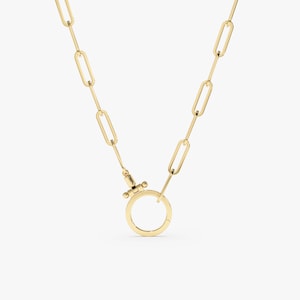 Solid Gold Enhancer Charm Necklace, 14k Gold Paperclip Chain Necklace, Enhancer Pendant, Hang your Own Charm, Statement Layering Necklace