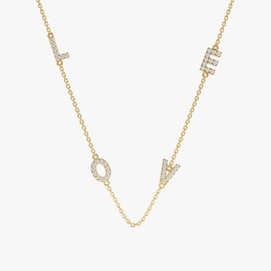 14k Gold Diamond LOVE Necklace, Dainty Gold Necklace, Diamond Choker, Rose Gold Necklace, Trendy Necklace, Gift for Anniversary, Amora