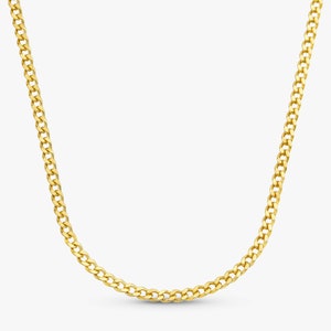 3mm Solid Gold Cuban Link Chain, 14k Gold Chain Choker, Miami Cuban Necklace, Curb Chain Necklace, Gold Chain Necklace, Trendy, Mira
