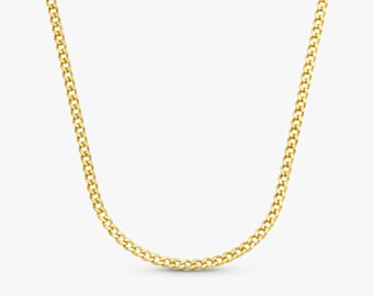 3mm Solid Gold Cuban Link Chain, 14k Gold Chain Choker, Miami Cuban Necklace, Curb Chain Necklace, Gold Chain Necklace, Trendy, Mira