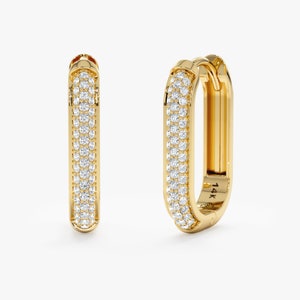 14k Diamond Unique Huggies, Diamond Huggies, Diamond Huggy, Solid Gold Hoops, Natural Sparkly Diamonds, Diamond Pave Earrings, Cataleya