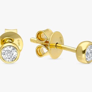 14k Gold Diamond Bezel Studs, Small Diamond Stud Earrings, White, Yellow, Rose Gold, Solitaire Diamond, Round Diamond, Gift for Her, Susie