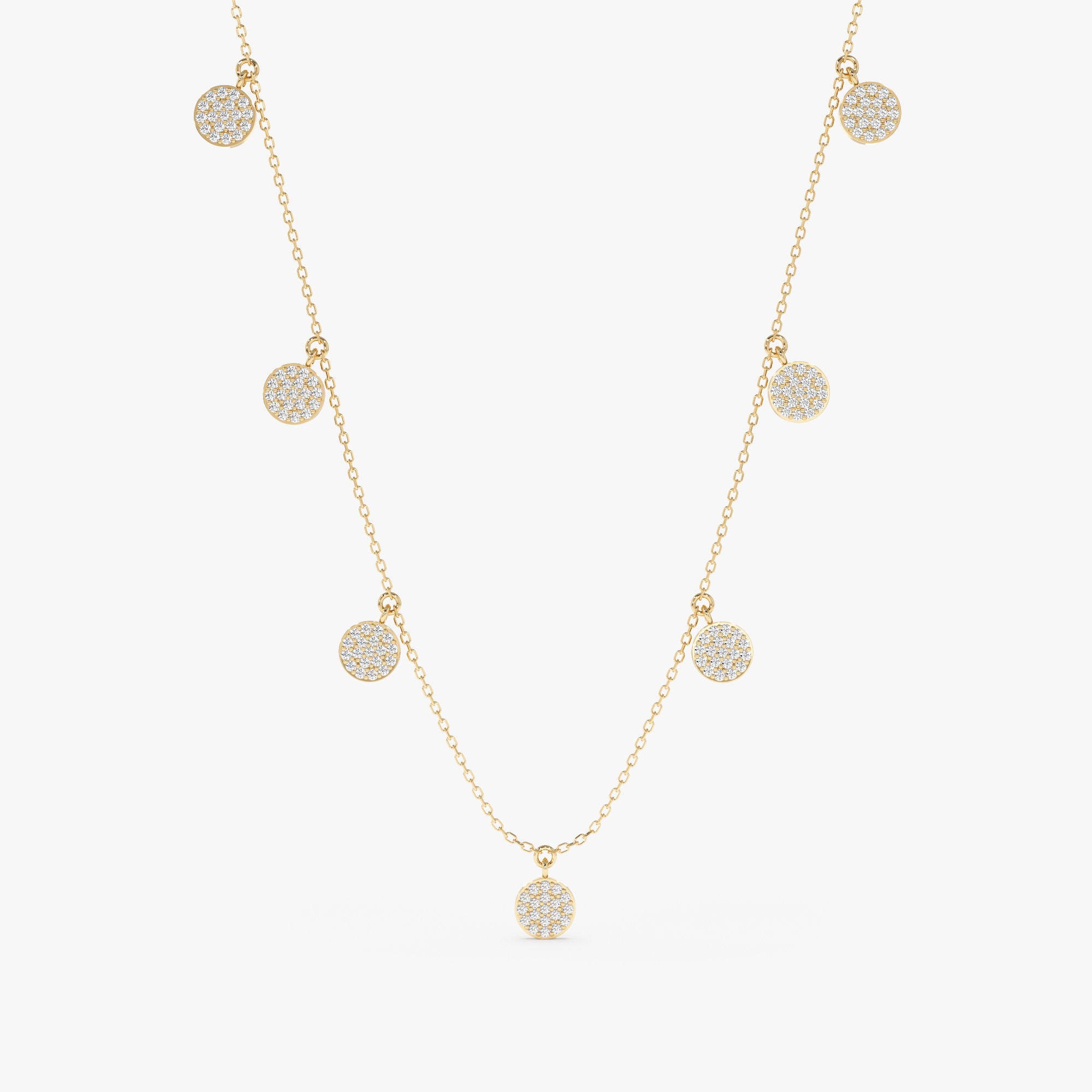 14k Multi Pave Disc Necklace, Dangly Diamond Coins, Dainty Layering ...