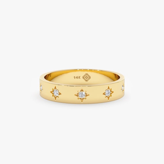 14k Gold Starburst Diamantring Sternenring halbes Eternity Band Solid Gold und Diamant Band Multi Stars Ring Gold Ehering Estelle Etsy