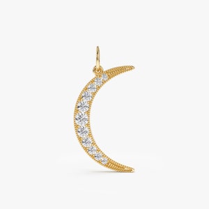 14k Solid Gold and Diamond Crescent Charm, CHARM ONLY, Small Moon Pendant, Gold Moon Charm, Celestial Charm, Gift for Her, Aubree