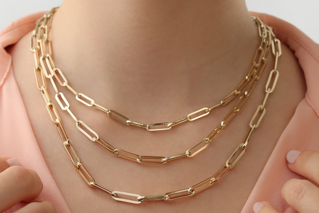  Long Double Paper Clip Chain Monogram Necklace - Silver or Gold  Finish : Handmade Products