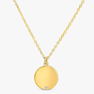 14k Small Gold Disc Necklace, Small Initial Necklace, Small Diamond Set, Engraved Necklace, Personalized Charm Necklace, Dainty Charm, Diane