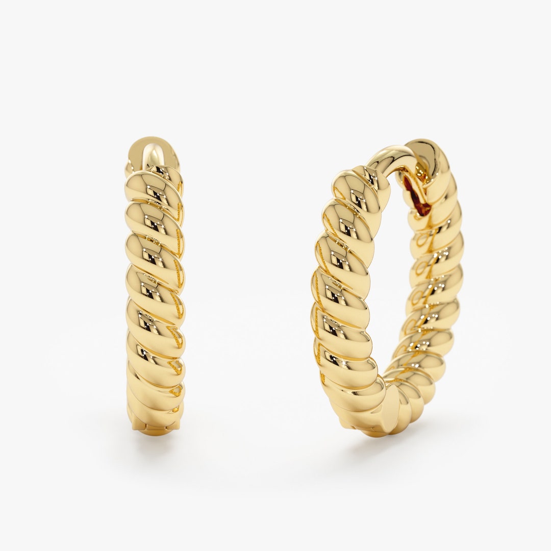 14K Two Tone Gold 2.5mm Square Huggies Twisted Rope Hoop Earrings – Made In Italy