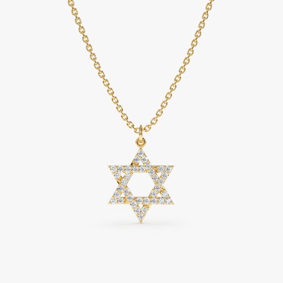 14k Gold Star of David Diamond Necklace Solid Gold Necklace