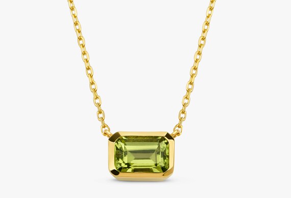 14k Gold Peridot Necklace Octagon 