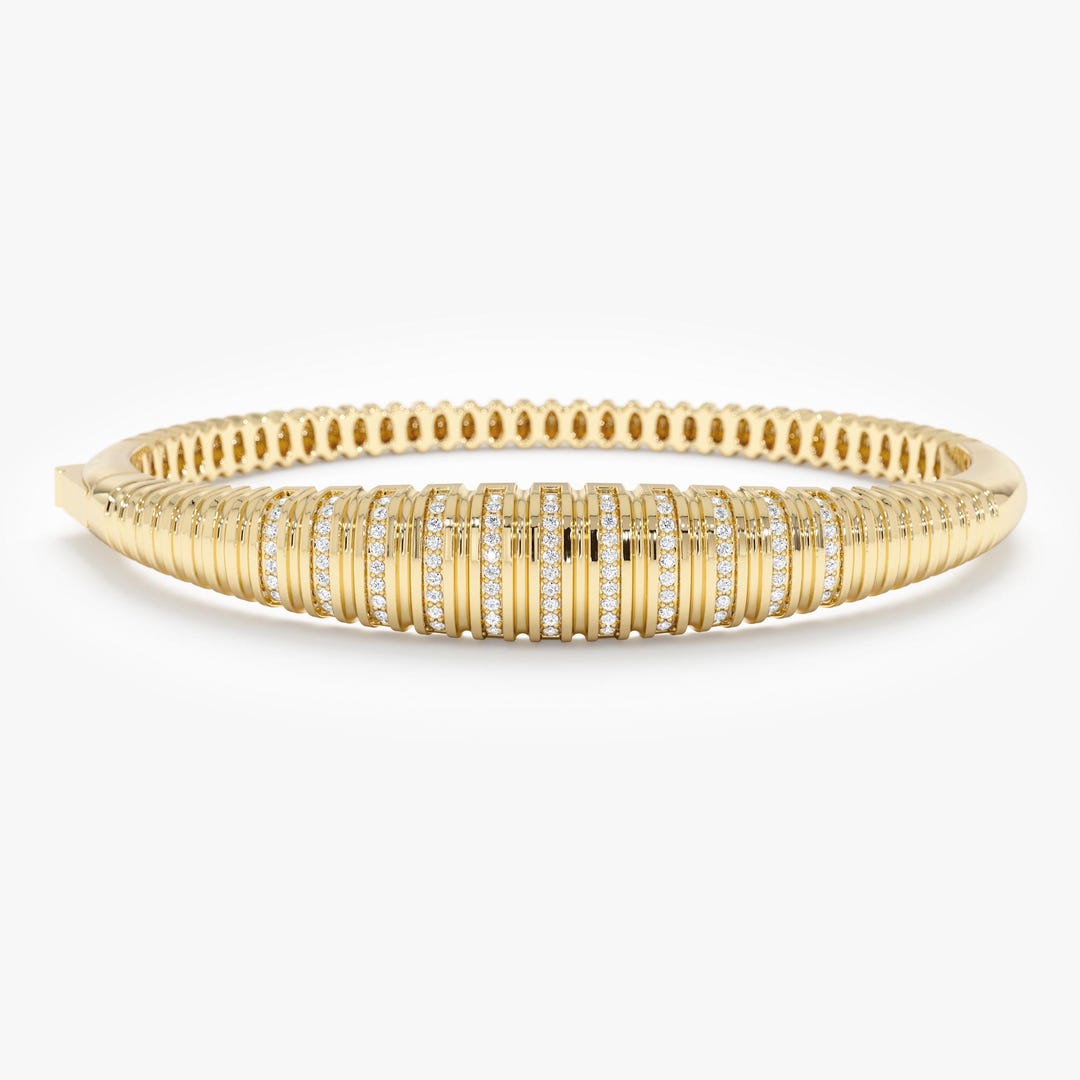 Diamond Croissant Bangle, Natural Diamond and Genuine Gold Jewelry