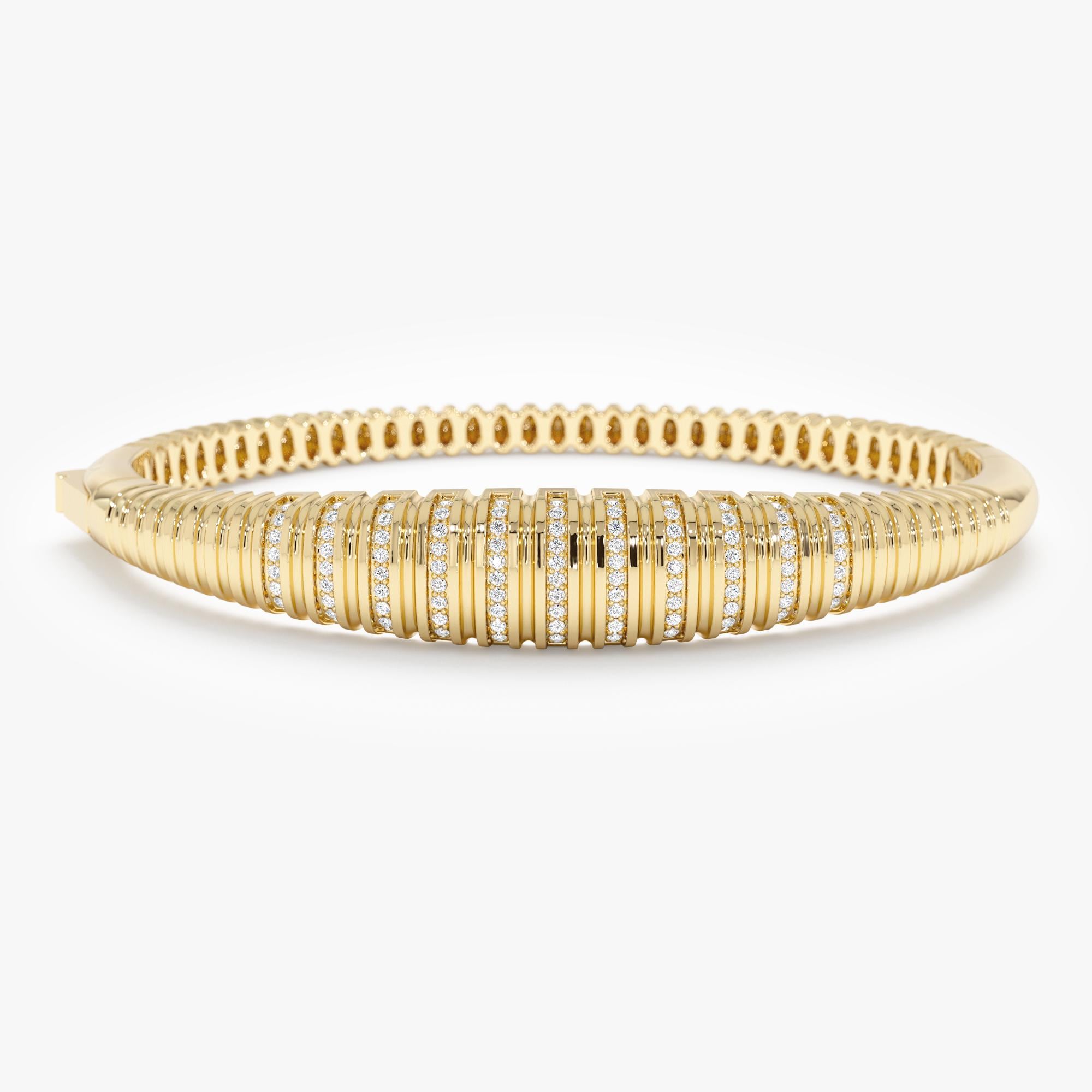Diamond Croissant Bangle, Natural Diamond and Genuine Gold Jewelry