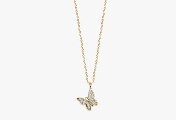 14k Diamond Butterfly Necklace Small 