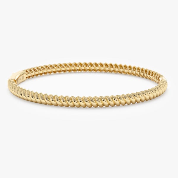 Plain Gold Twisted Bracelet, 14k 18k Solid Gold, Gold Wavy Texture Bangle, Minimalist Bracelet, Layering Bracelet, Gift for Her, Belle
