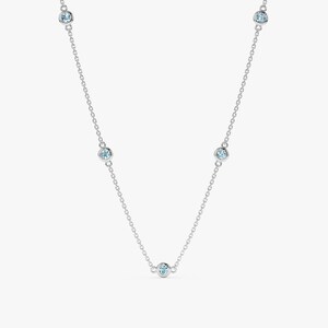 natural aquamarine bezel station necklace in white gold