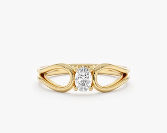 Unique Oval Lab Diamond Ring, Solitaire Engagement Ring, Solid Gold Jewelry, Verda