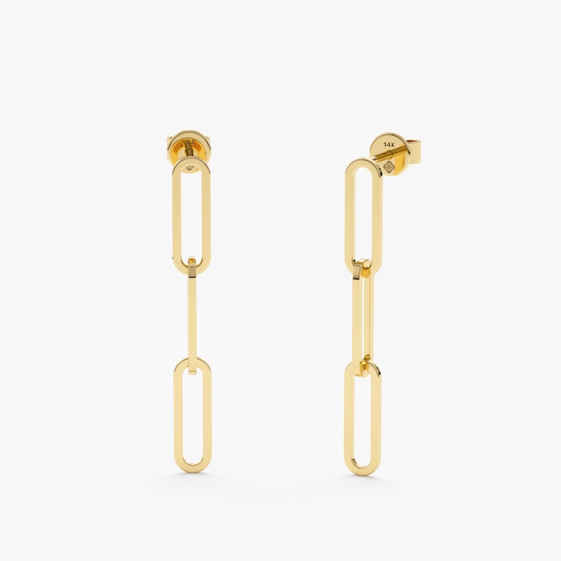 solid gold paperclip chain dangle earring