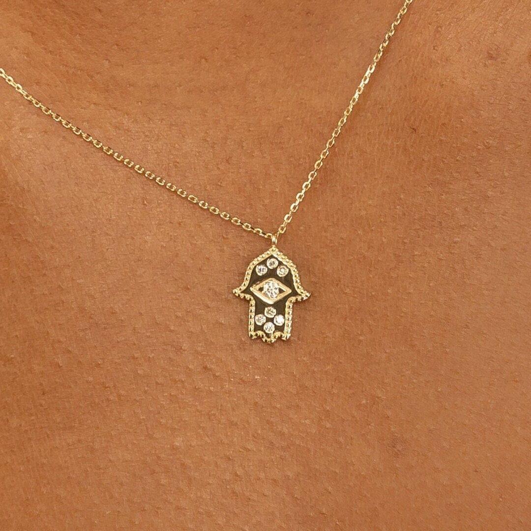 Tiny Pave Diamond Hamsa Necklace