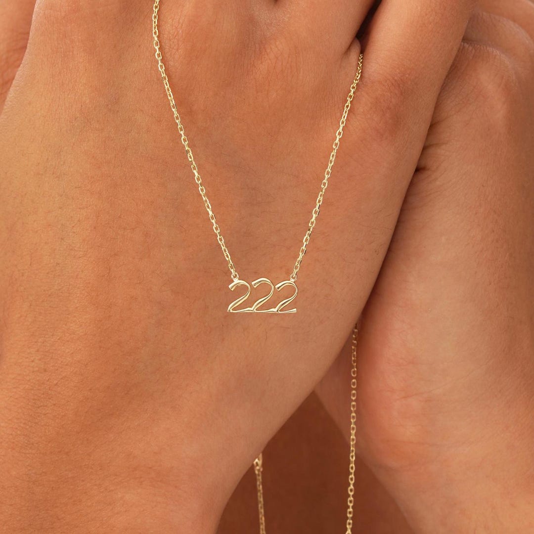 Gold Angel Number 222 Charm, Solid Gold Script Number Pendant ...