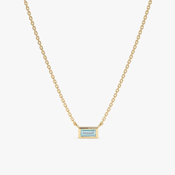 14k Yellow Gold Birthstone Necklace with Aquamarine - March 14k Yellow Gold Birthstone Necklace with Aquamarine - March