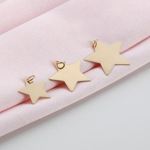 14K Gold Star Charm, Solid Gold Necklace Pendant, Personalized Star Pendant, Initial Pendant, Engravable Necklace, Birthday Gift, Stella
