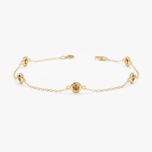 Solid Gold Citrine Bracelet, Natural Citrine, Fine Jewelry, Stationed Round Gemstone, 14k or 18k Bezel Set Bracelet, Tennis Bracelet, Tanya