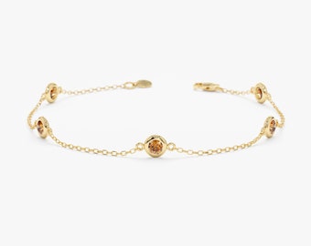 Solid Gold Citrine Bracelet, Natural Citrine, Fine Jewelry, Stationed Round Gemstone, 14k or 18k Bezel Set Bracelet, Tennis Bracelet, Tanya