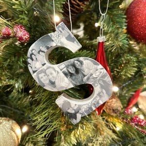 Adorno navideño con foto personalizado, adorno de letras de madera hecho a mano
