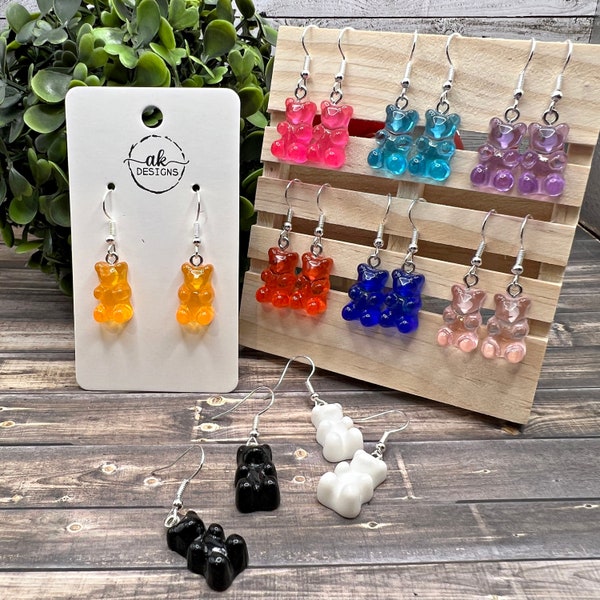 Gummy Bear Miniature Candy Dangle Earrings, Hypoallergenic Colorful Food Gift - Clearance