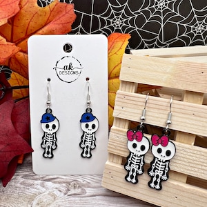 Skeleton Kids Baby Cute Halloween Cap Bow Hypoallergenic Dangle Earrings