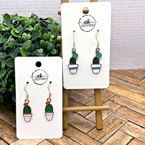 Choice of Goldtone Cactus Succulent Potted Flower Pot Plant Dangle Earrings