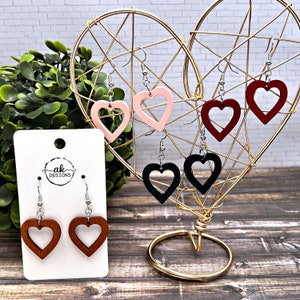 Laser Cut Wood Heart Lightweight Hypoallergenic Dangle Love Earrings