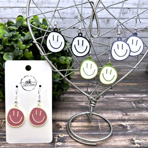 Smiley Face Irregular Shaped Happy Painted Enamel Hypoallergenic Dangle Earrings, Smile Jewelry