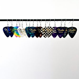 Genuine Fender Authentic Guitar Pick Music Earrings, Hypoallergenic, Choice of Colors, Stainless Steel, Titanium, Sterling Silver