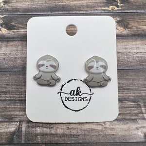 Handmade Meditating Sloth Yoga Plastic Lightweight Stud Earrings