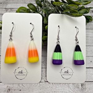 Pumpkin Candy Corn Fall Harvest Halloween Country Autumn, Hypoallergenic Dangle Earrings