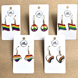 Stylish Goldtone Enamel Rainbow Flag Earrings, Perfect for Pride Month LGBTQ+ Jewelry - Clearance