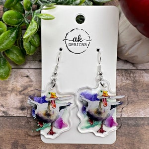 Danger Goose Knife Wielding Ready to Do Crime, Silver/Silver-tone Dangle Earrings, Hypoallergenic Gift