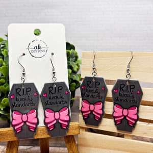 RIP Beauty Standards Coffin Acrylic Earrings, Empowerment Feminism Stainless Steel Dangle, Hypoallergenic