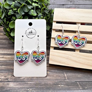 LGBT Rainbow Heart White Acrylic Pride Month LGBTQ+ Lightweight Dangle Earrings, Hypoallergenic Gift
