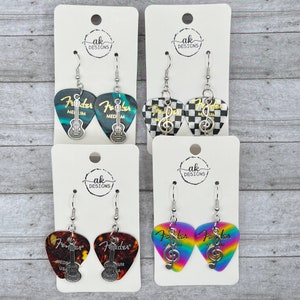 Hypoallergenic Guitar Pick Treble Clef Musical Note Fender Acoustic Music Earrings Handmade
