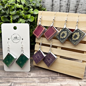 Petit livre miniature à couverture souple (intérieur vierge) boucles d'oreilles pendantes en papier, cadeau hypoallergénique en argent sterling pour les lecteurs et les amateurs de lecture