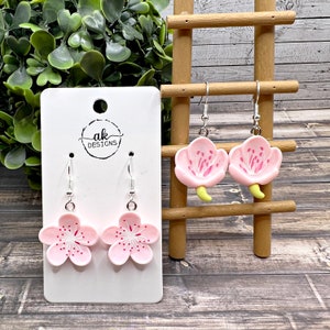 Cherry Blossom Kawaii Resin Lightweight Pink Dangle Earrings, Hypoallergenic Gift