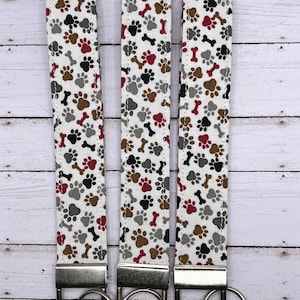 Handmade Dog Puppy Paw Print Bones Puppy Love 6" Fabric Key Fob Keyfob Keychain Wristlet Keys