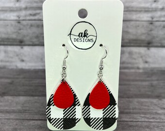 Boucles D'oreilles Pendantes à Carreaux Noir Et Blanc - Simili Cuir - The Lovelee Boutique